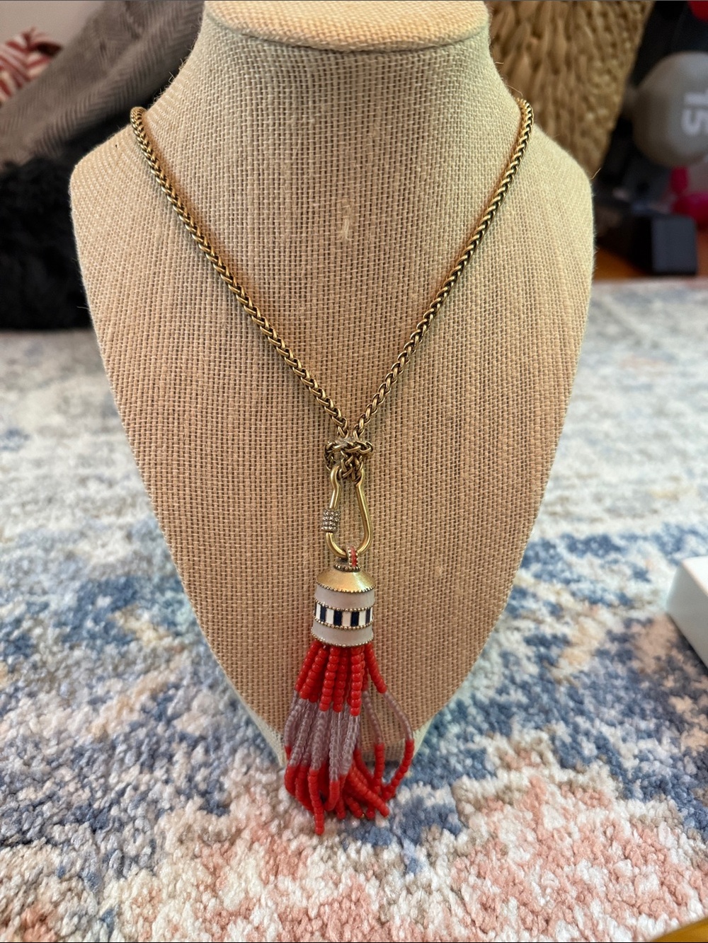 Gold-Tone Red Beaded Tassel Necklace